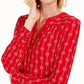 Blusa feminina estampada com decote dividido, azul, tamanho extragrande