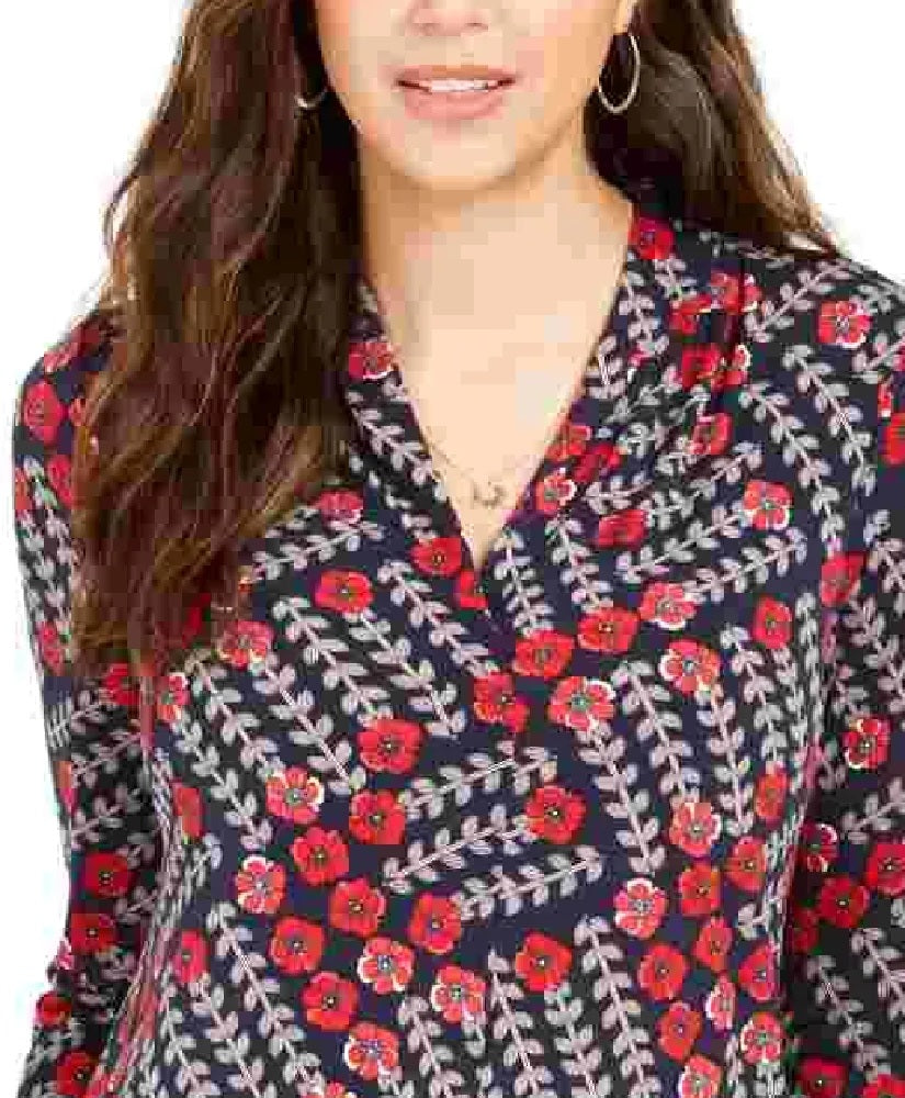 Top feminino estampado com decote em V Charter Club Intrepid Blue, tamanho médio