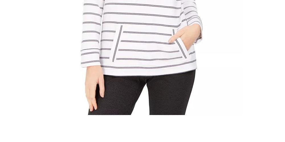 Túnica feminina listrada com decote em V, tamanho X-G, branca, Charter Club