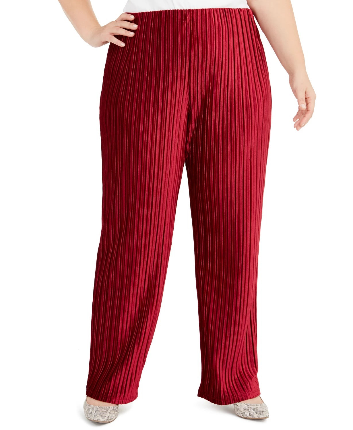 Calça feminina Alfani Plus Size de veludo com perna larga, vinho, tamanho 2X