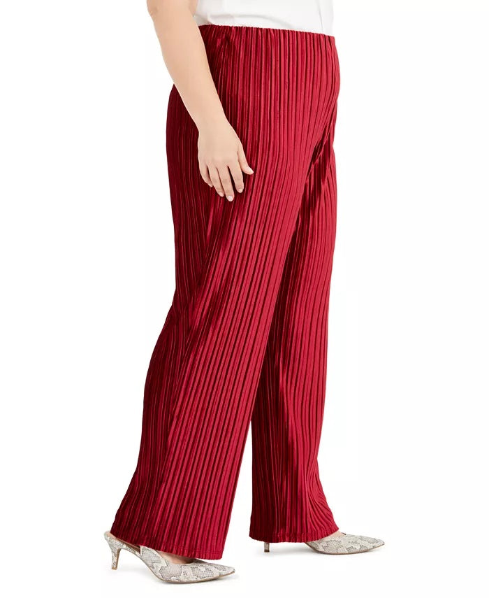 Calça feminina Alfani Plus Size de veludo com perna larga, vinho, tamanho 2X