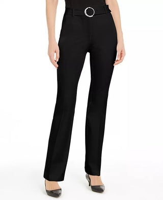 Calça feminina Alfani com cinto e cós largo, preta, tamanho 6, pequena