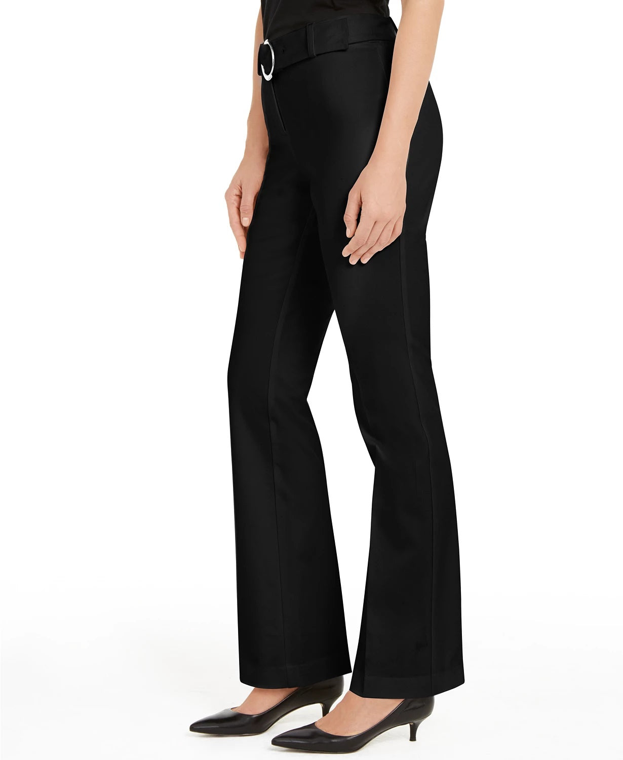 Calça feminina Alfani com cinto e cós largo, preta, tamanho 6, pequena