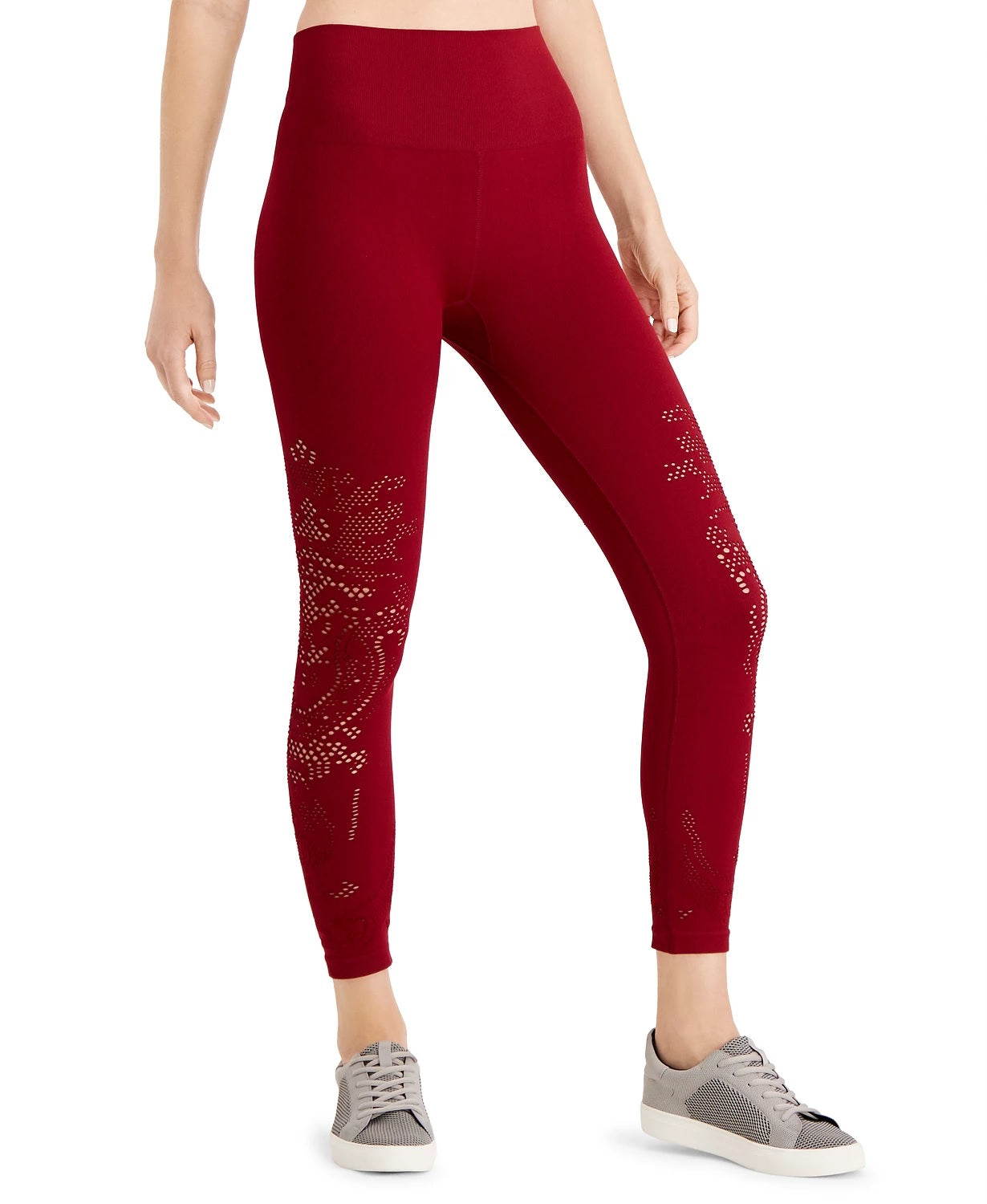 Leggings femininas Ideology sem costura perfuradas de cintura alta, tamanho médio, vermelho