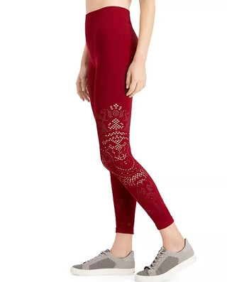 Leggings femininas Ideology sem costura perfuradas de cintura alta, tamanho médio, vermelho