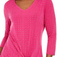 Top feminino JM com decote em V e decote em V, rosa, tamanho grande