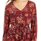 Top feminino estampado com cordão na cintura, tamanho médio, vermelho escuro, estilo &amp; co