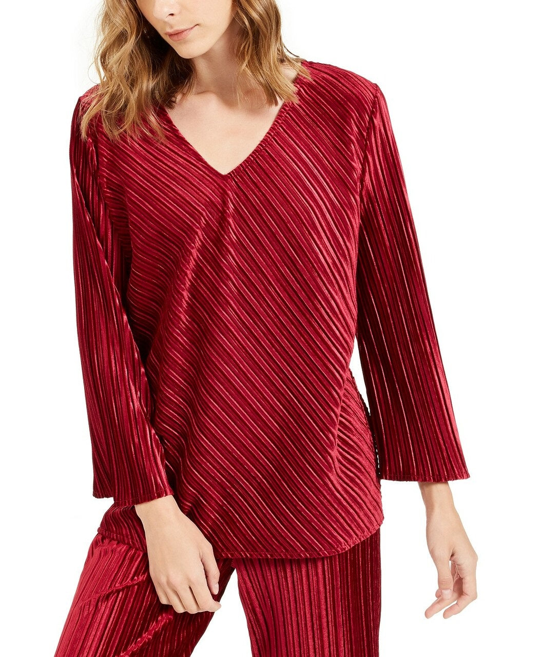 Blusa de veludo canelada feminina Alfani, vermelha, tamanho pequeno médio