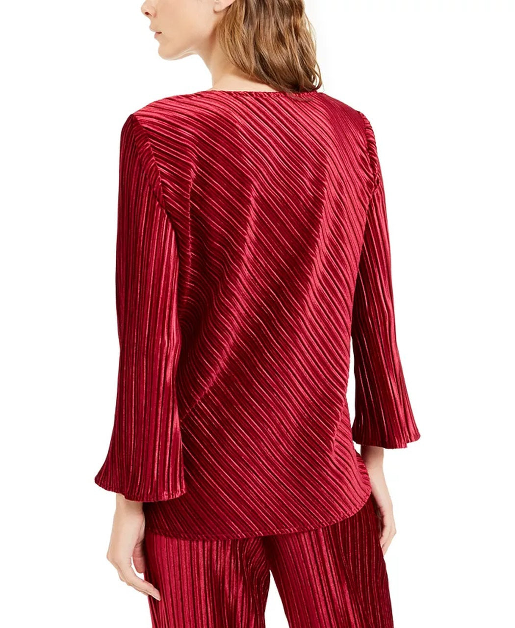Blusa de veludo canelada feminina Alfani, vermelha, tamanho pequeno médio