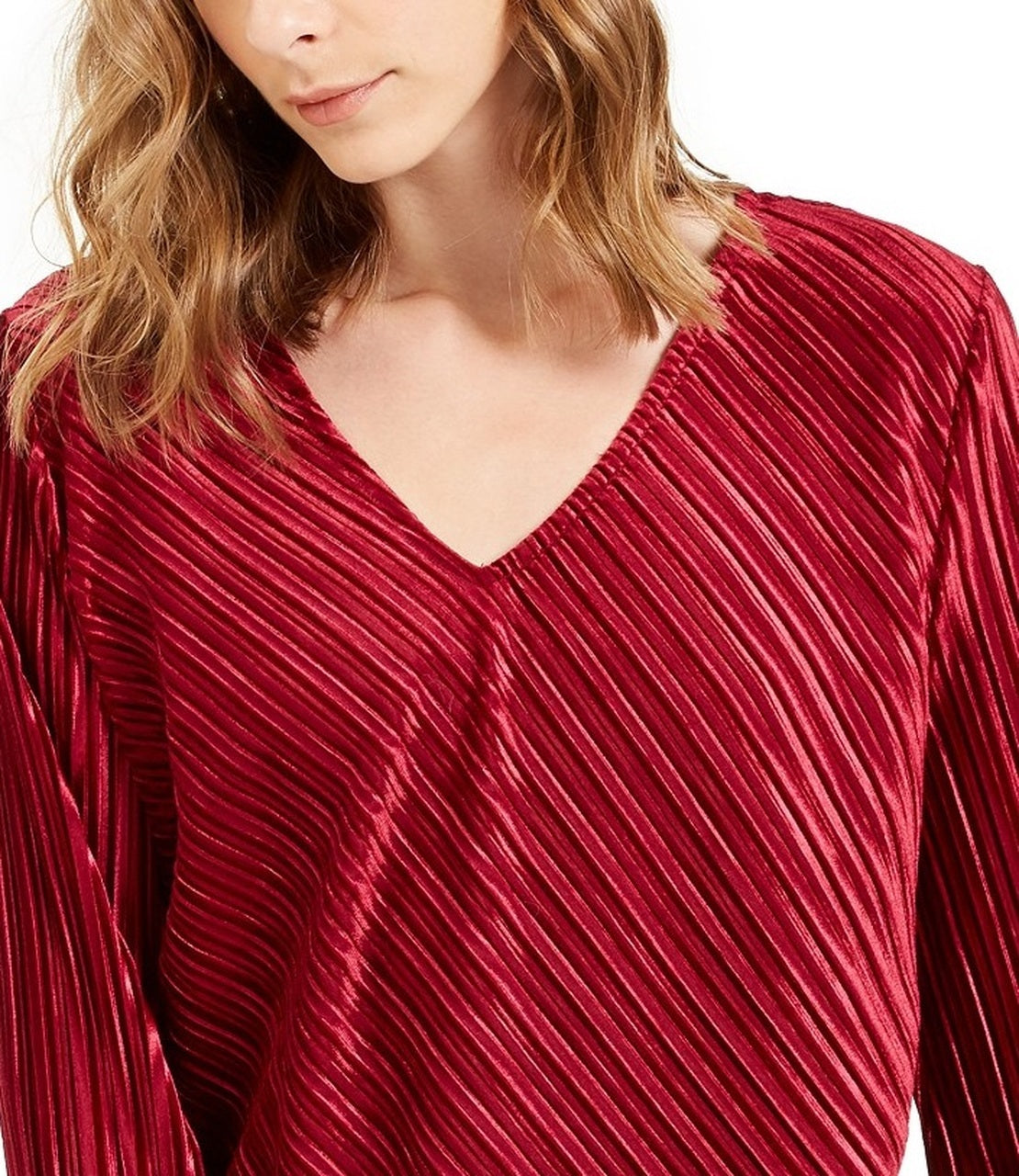 Blusa de veludo canelada feminina Alfani, vermelha, tamanho pequeno médio