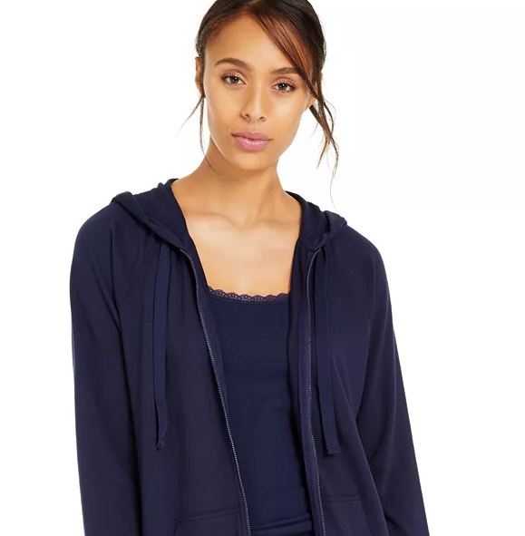 Moletom com capuz French Terry feminino Style &amp; Co, azul marinho, tamanho X-S