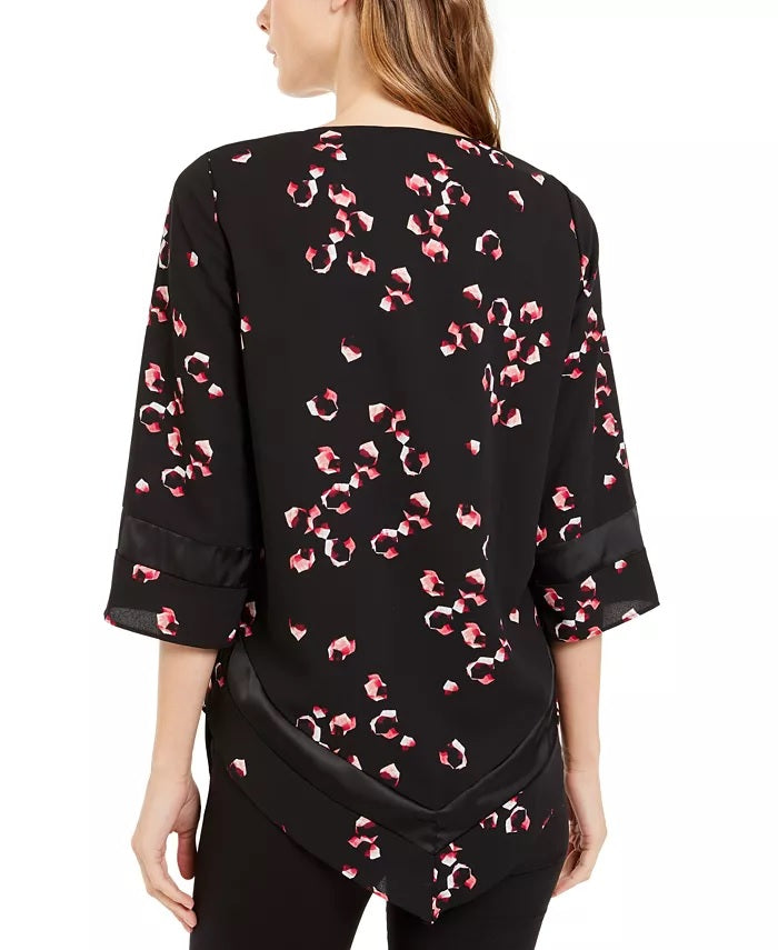 Túnica Alfani Feminina Estampada com Bainha Pontuda, Preta, Tamanho Pequeno Médio