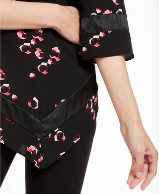 Túnica Alfani Feminina Estampada com Bainha Pontuda, Preta, Tamanho Pequeno Médio