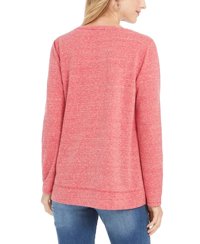 Moletom feminino com estampa alegre estilo &amp; co, vermelho, tamanho grande