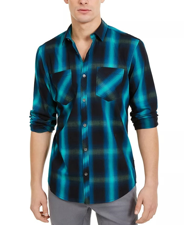 Camisa xadrez masculina Leo da INC International Concepts, azul, tamanho médio