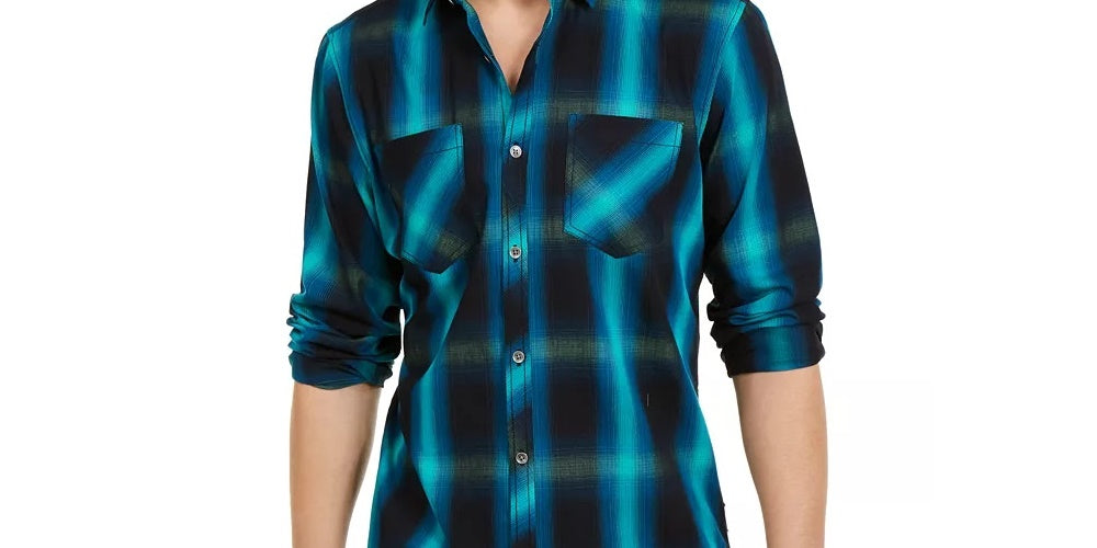 Camisa xadrez masculina Leo da INC International Concepts, azul, tamanho médio