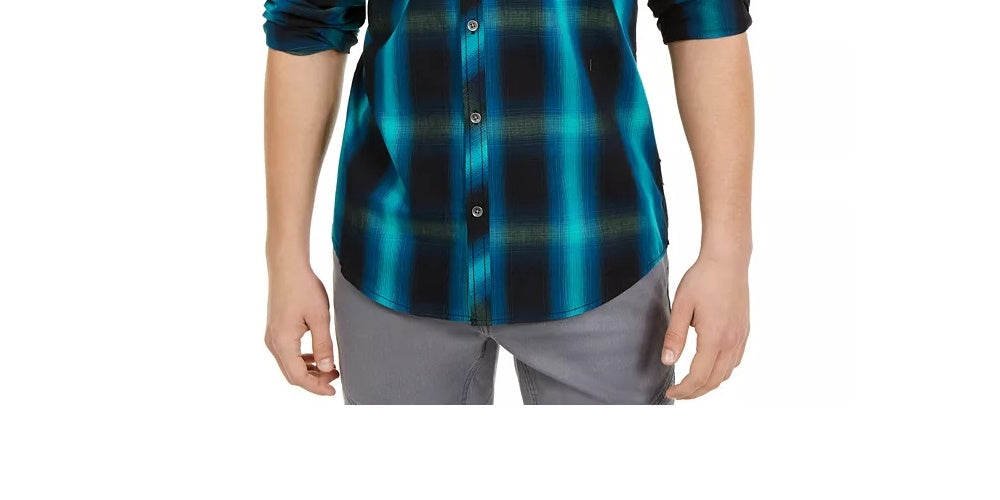 Camisa xadrez masculina Leo da INC International Concepts, azul, tamanho médio