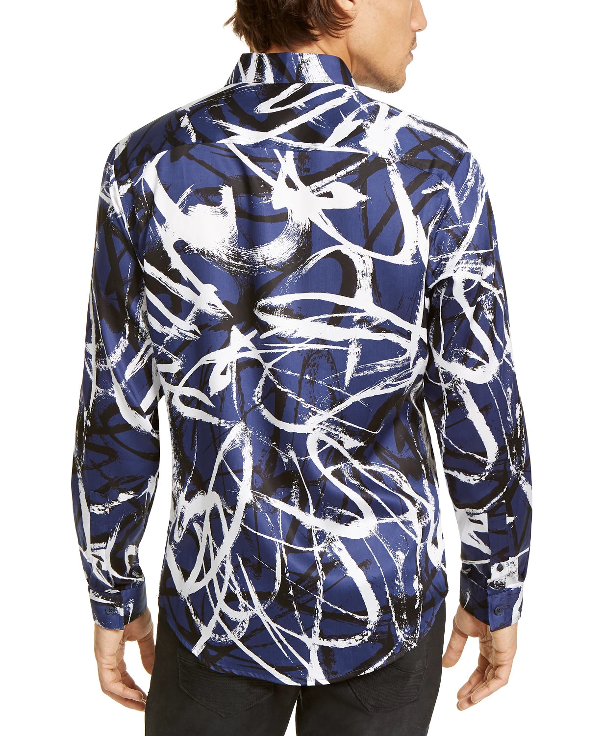 Camisa masculina com estampa abstrata de rabiscos da INC International Concepts, tamanho marinho, pequena