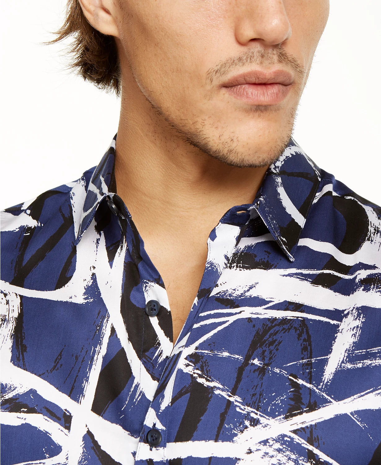 Camisa masculina com estampa abstrata de rabiscos da INC International Concepts, tamanho marinho, pequena