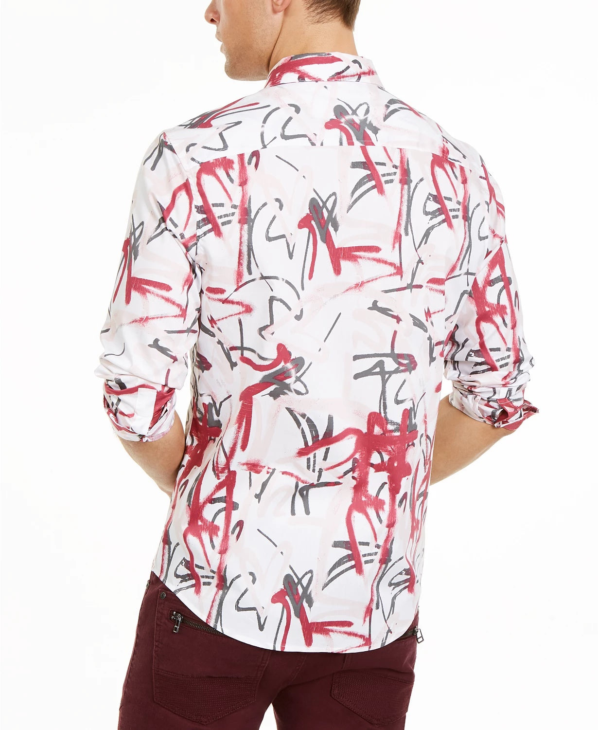 Camisa masculina com estampa de coração e grafite da INC International Concepts, branca, tamanho pequeno