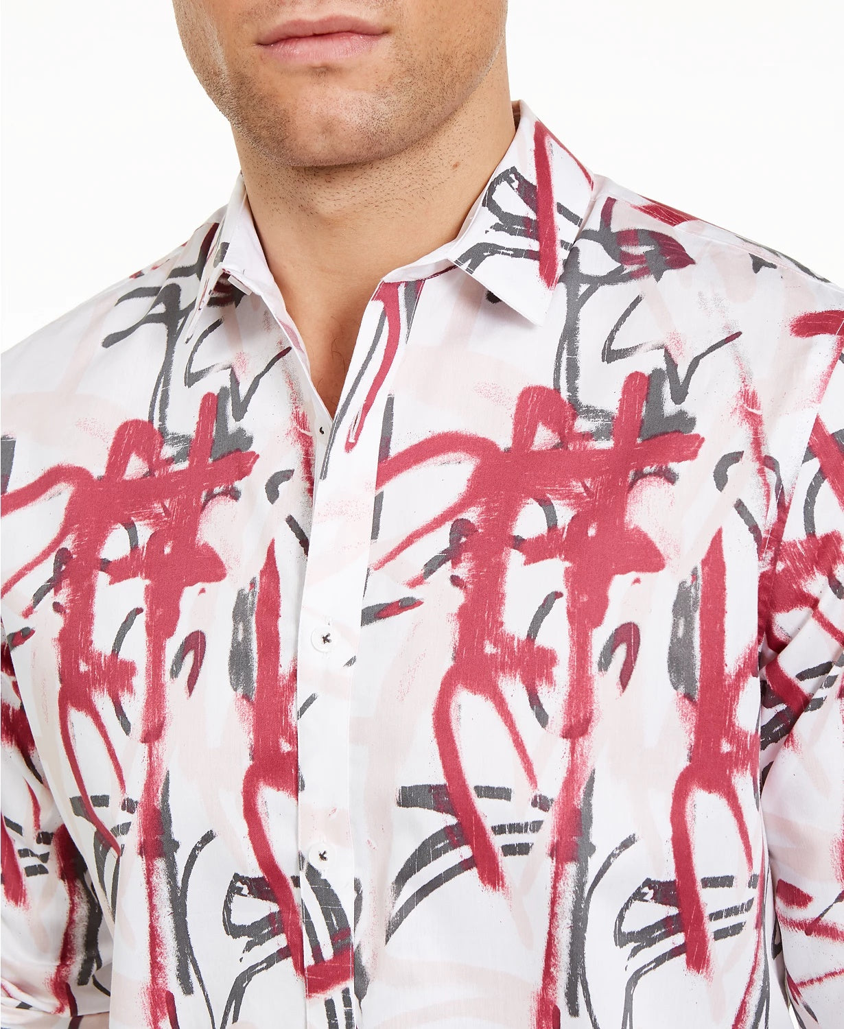 Camisa masculina com estampa de coração e grafite da INC International Concepts, branca, tamanho pequeno