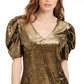Blusa feminina de veludo com manga bufante INC International Concepts, tamanho médio, dourada