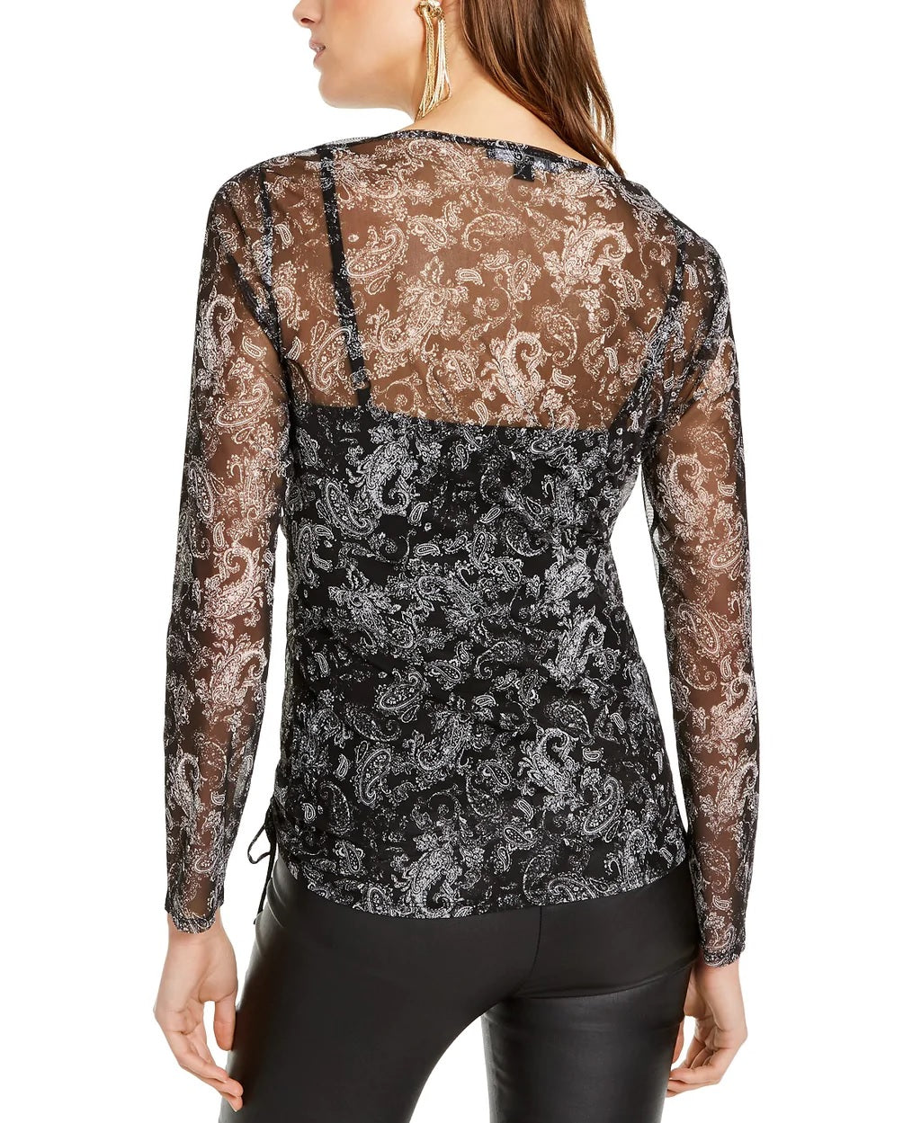 Blusa feminina franzida com bainha amarrada, preta, tamanho pequeno, da INC International Concepts
