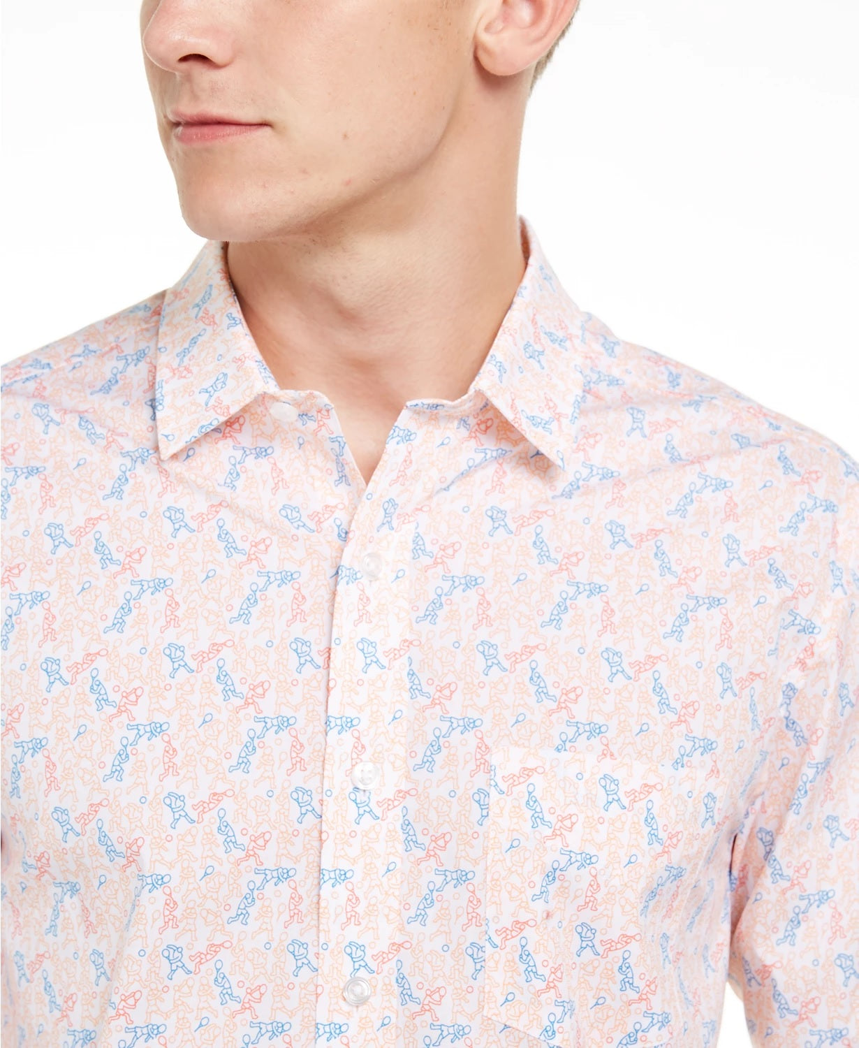 Camisa estampada masculina de tenista Club Room, branca, tamanho pequeno