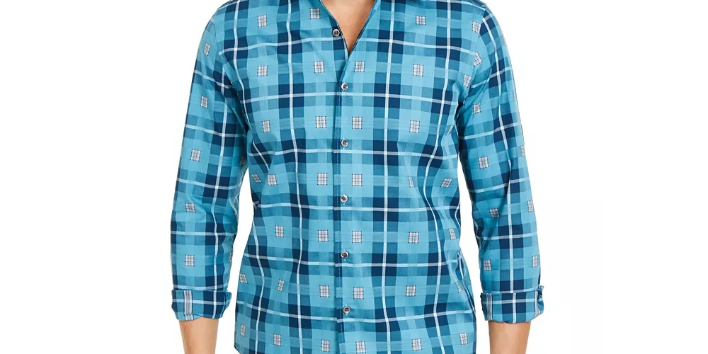 Camisa xadrez masculina Tasso Elba Stretch Box, azul marinho, tamanho extragrande