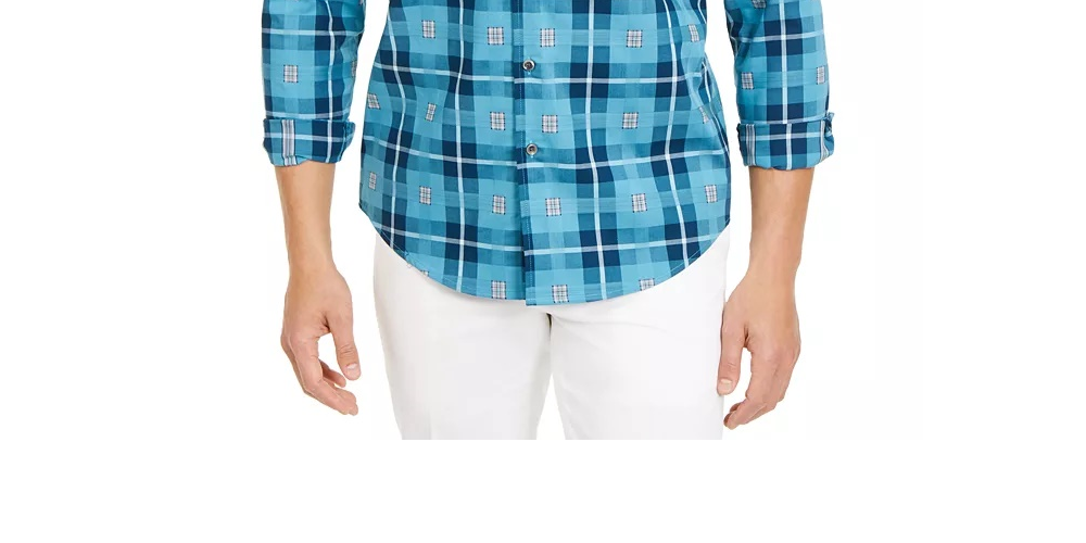 Camisa xadrez masculina Tasso Elba Stretch Box, azul marinho, tamanho extragrande