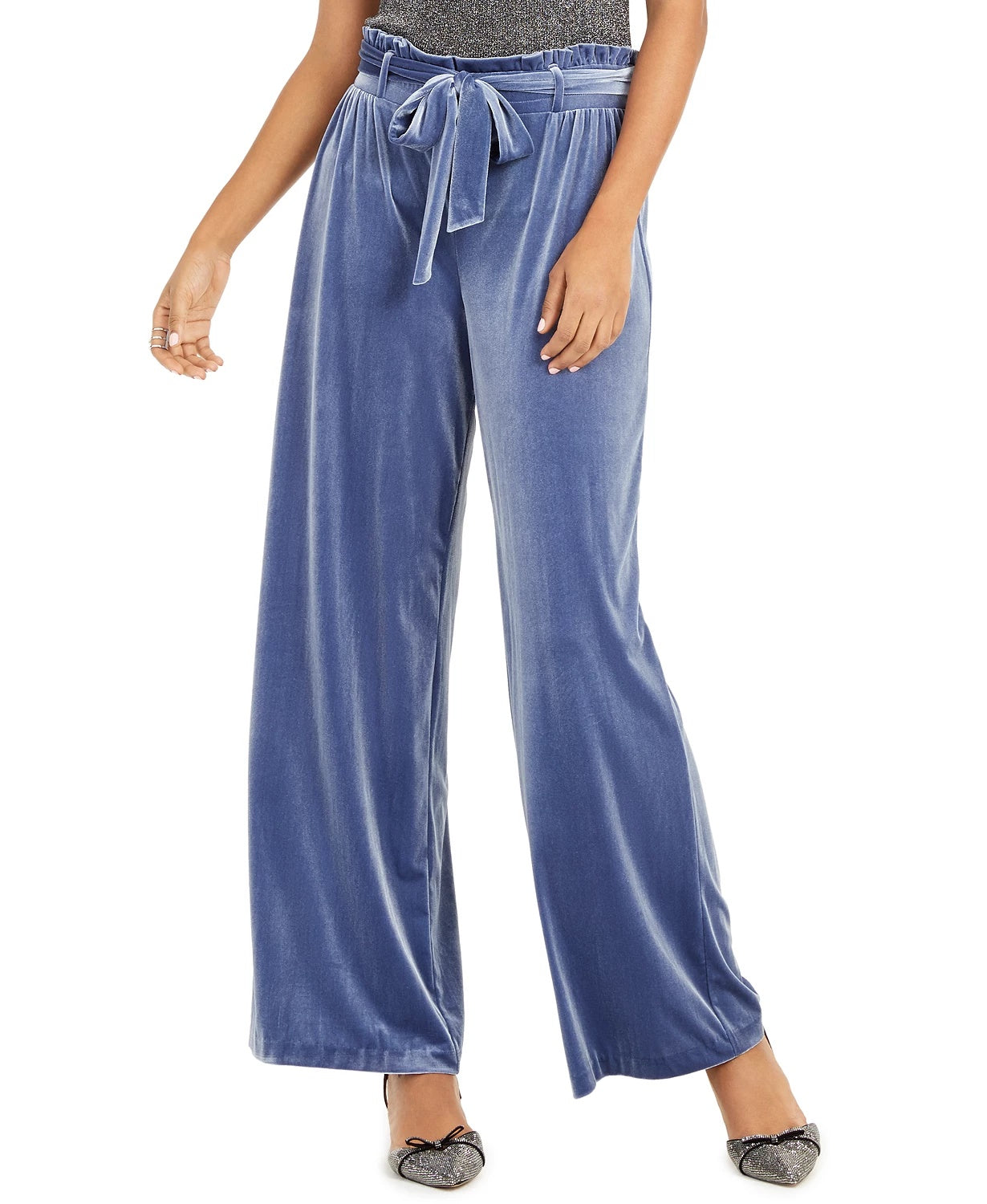 Calça feminina de veludo com perna larga e bolso tipo saco, da INC International Concepts, tamanho grande, azul-marinho