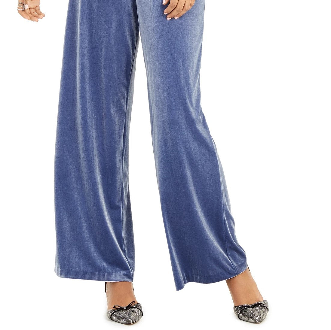 Calça feminina de veludo com perna larga e bolso tipo saco, da INC International Concepts, tamanho grande, azul-marinho