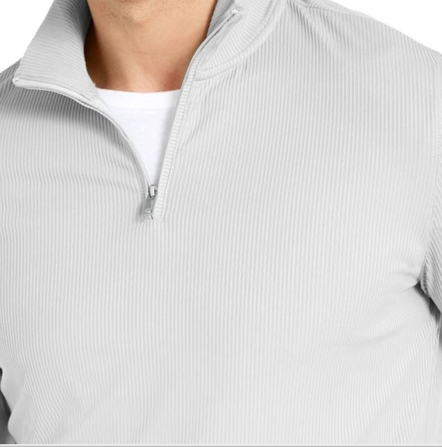 Pulôver Alfani Masculino Leve com Zíper e Canelado em Um Quarto, Cinza, Tamanho Médio
