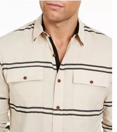 Camisa listrada masculina Sun + Stone Ivan bege cáqui tamanho X-Large