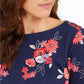 Camiseta feminina Charter Club de algodão Pima com estampa floral, azul, tamanho pequeno