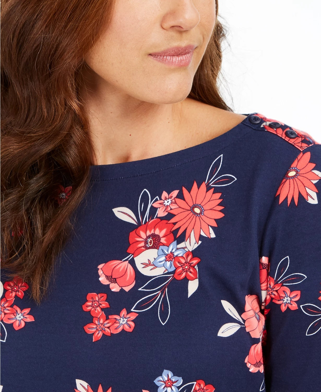 Camiseta feminina Charter Club de algodão Pima com estampa floral, azul, tamanho pequeno