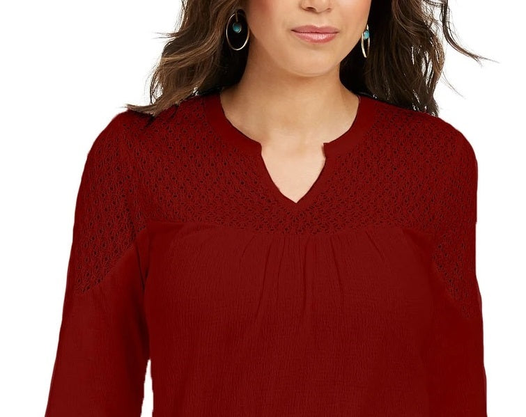 Top de crochê feminino Style &amp; Co, vermelho escuro, tamanho X-G