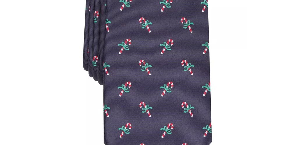 Club Room Masculino Clássico Candy Canes Gravata Azul Marinho Tamanho Regular