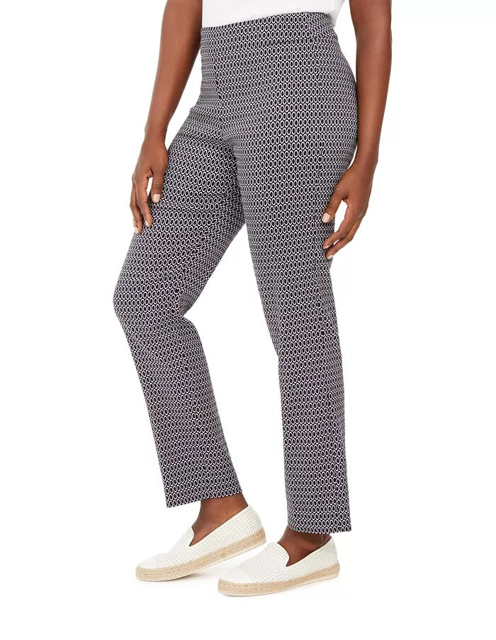 Calças jacquard pull-on da coleção feminina JM, azul, tamanho XXG