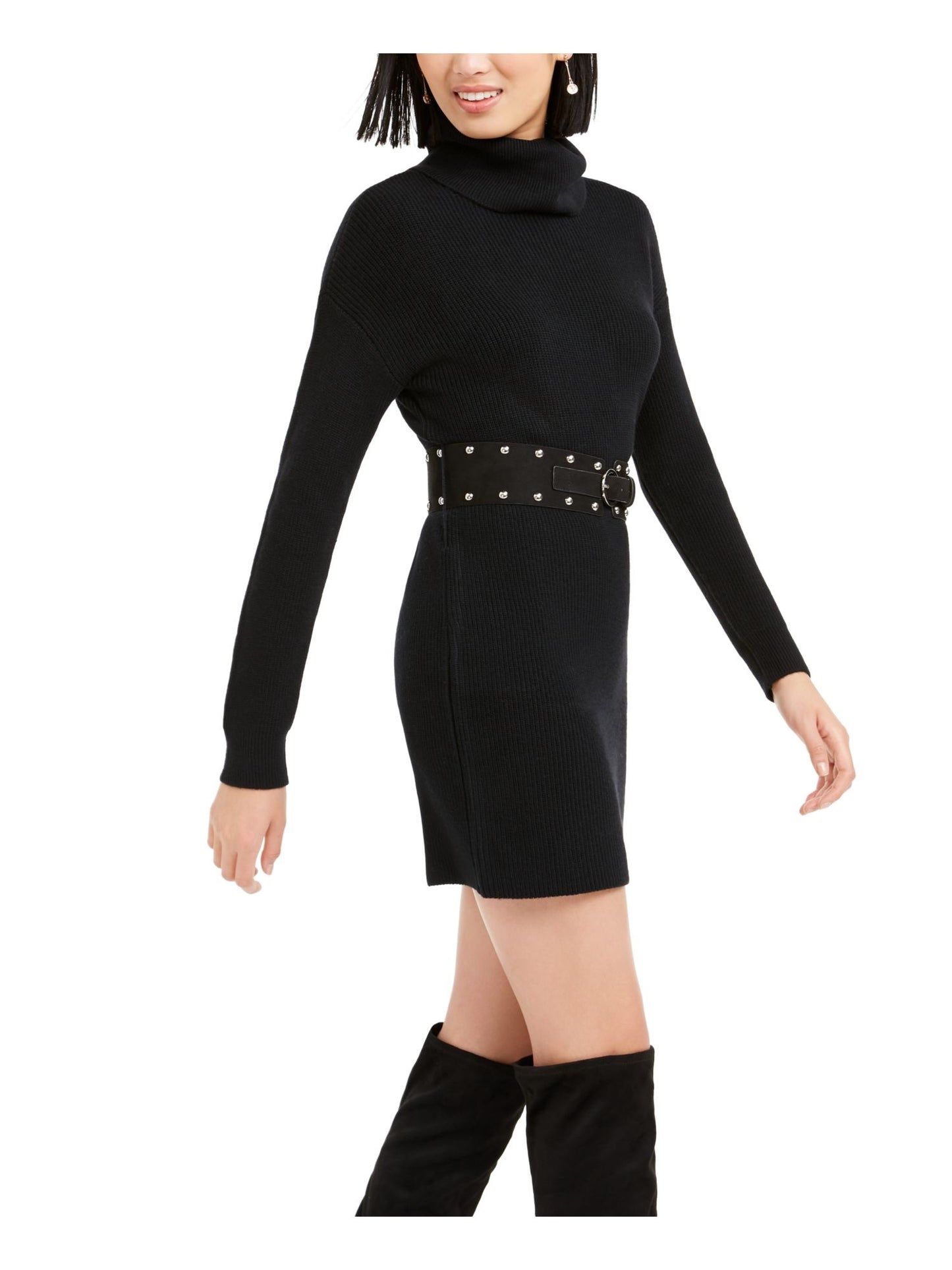 Vestido suéter com cinto feminino Bar III, preto, tamanho médio