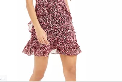 Vestido curto feminino Bar III estampado com babados vermelho escuro tamanho 2