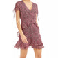 Vestido curto feminino Bar III estampado com babados vermelho escuro tamanho 2