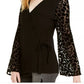 Suéter feminino de veludo com estampa de leopardo da INC International Concepts, preto, tamanho X-S