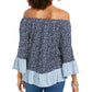 Blusa feminina estampada ombro a ombro/ombro a ombro, tamanho extra pequeno, azul, estilo &amp; co