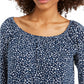 Blusa feminina estampada ombro a ombro/ombro a ombro, tamanho extra pequeno, azul, estilo &amp; co