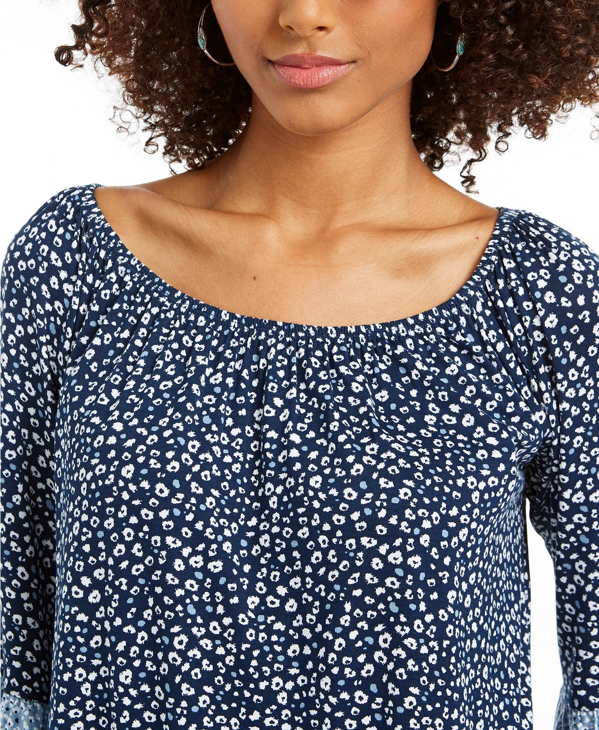 Blusa feminina estampada ombro a ombro/ombro a ombro, tamanho extra pequeno, azul, estilo &amp; co