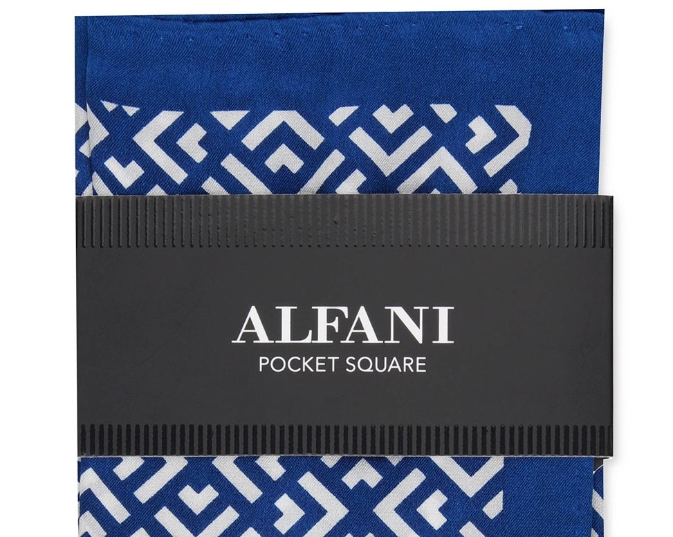 Lenço de bolso Alfani masculino Geo Silk azul marinho tamanho regular