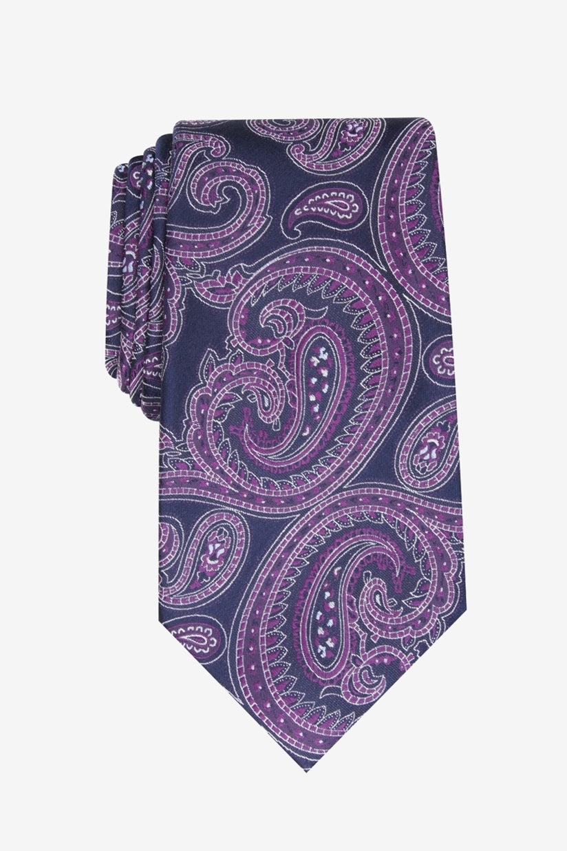 Gravata de seda paisley masculina Tasso Elba roxa tamanho regular