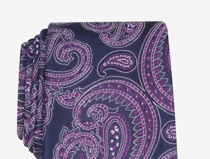 Gravata de seda paisley masculina Tasso Elba roxa tamanho regular