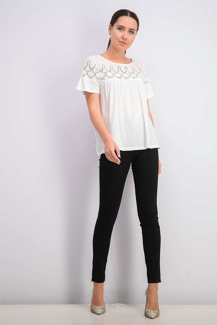 Top de algodão com ilhós feminino Style &amp; Co, branco, tamanho grande